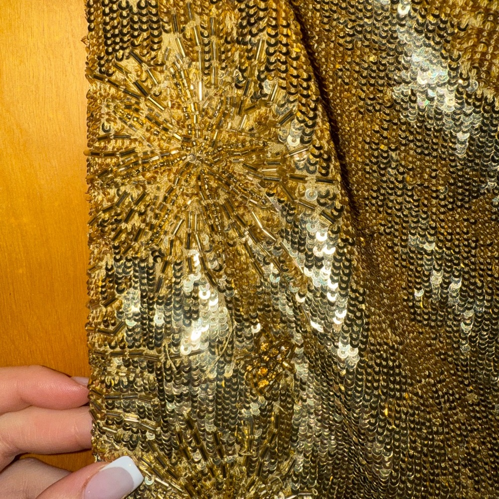 Retrofete Gold Sequin Draped Mini Skirt - NWT Size M - Picture 7 of 10